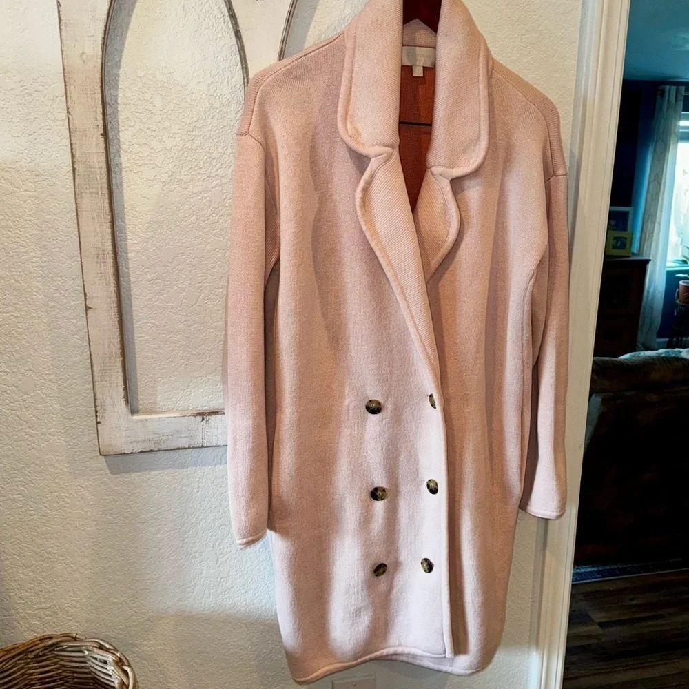Collection J. Crew Pink Knit Longline Wool Blend Double Breasted Coat Jacket S
